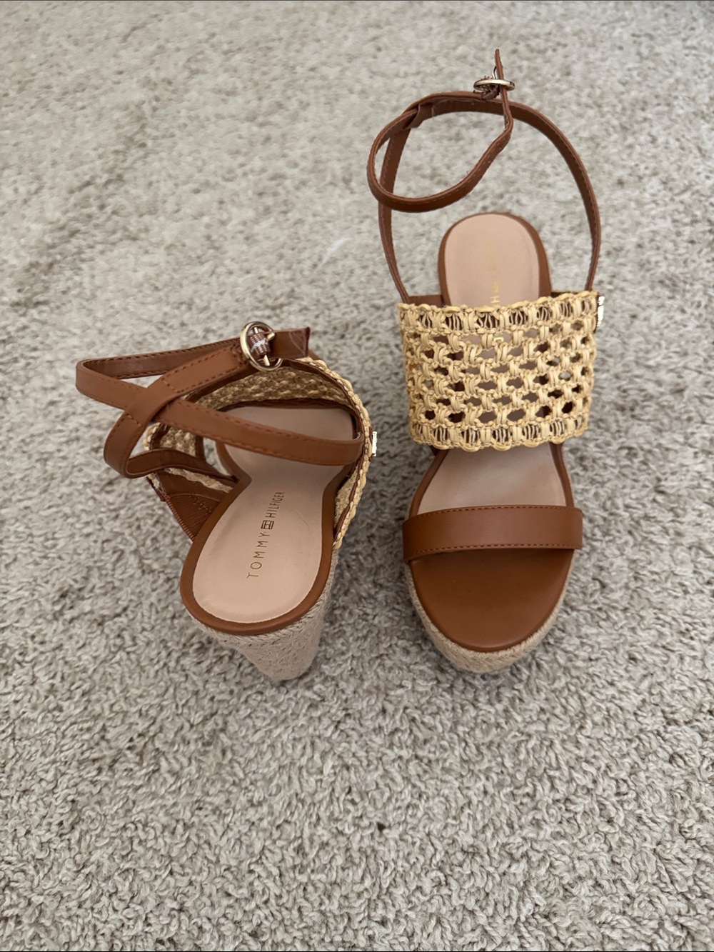 Tommy Hilfiger Brown and Natural Woven Espadrille Wedge Sandals